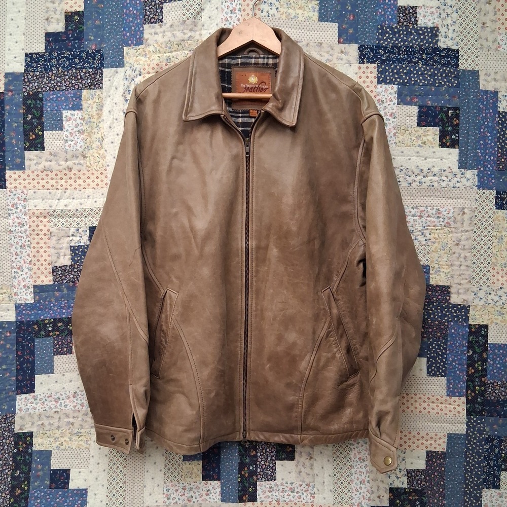 The Territory Ahead Leather Flannel Lined Jacket Size Large Tall Brown